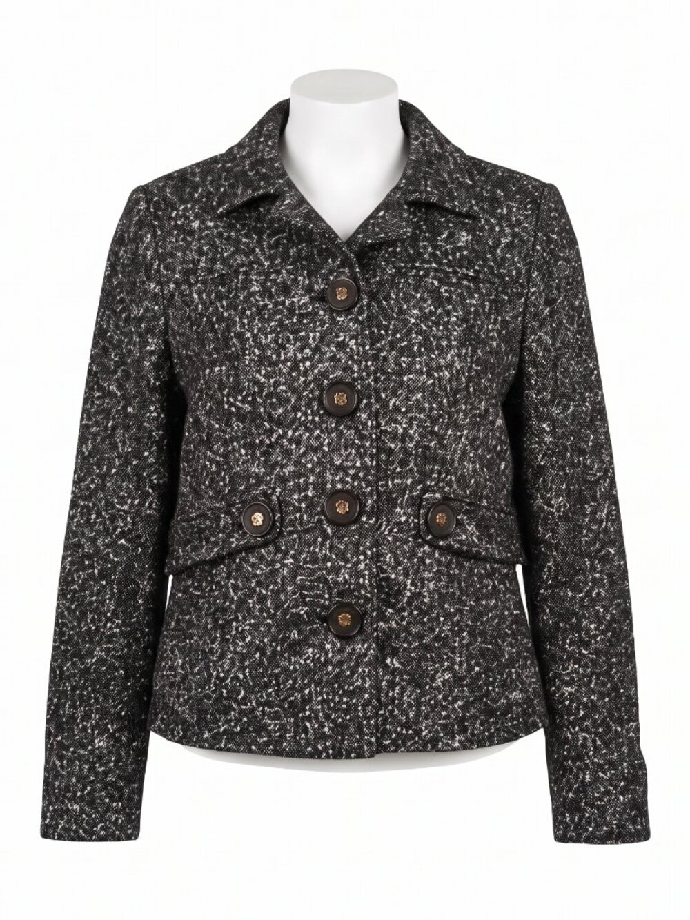 Liz Claiborne Black White Wool / Silk Blend Button Jacket Size 14 old money